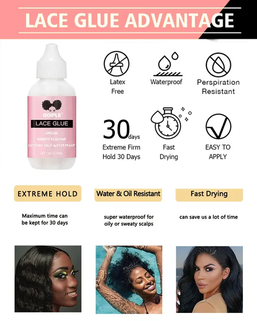 Wig Install Kit Wig Glue 1.34OZ, Waterproof Lace Front Wig Glue For Wigs  With Tools And Hair Wax Stick (Wig Glue/Wig Glue Remover/Hair Wax Stick/Edge