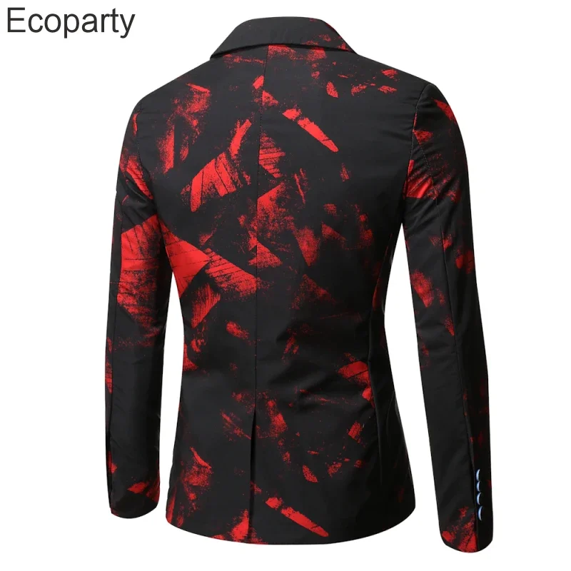New Casual Gentleman Business Blazer Men Red Printed Suit Jacket Casual Coat Prom Singer Concert Stage Costume For Men 5xl