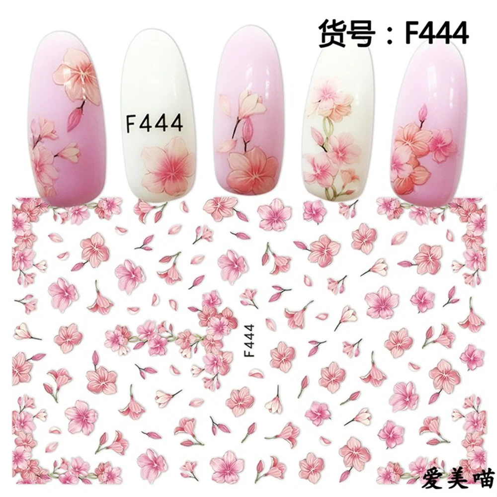 

3D Pink Flowers Nail Stickers White Daisy Rose Flower Butterfly Nail Decals Self-Adhesive Slider Nail Polish Decoration Stickers