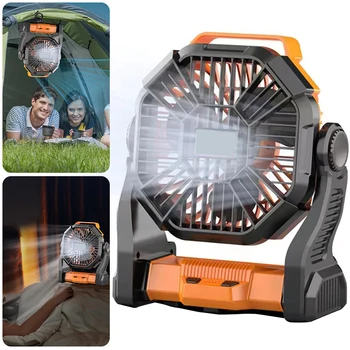 Camping Fan with LED Light Battery Operated Portable Desk Fan 90°Head Rotation Quiet Tent Fan 5200mAh for Outdoor Travel Hiking 3