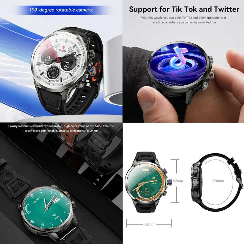 5G/4G ��ü ��Ʈ��ũ ����Ʈ �ð� 1.95 ��ġ 680*680 ���� ��ũ�� WIFI GPS Sim ī�� HD ȭ�� ��ȭ Smartwatch Google Play 8GB+128GB RAM