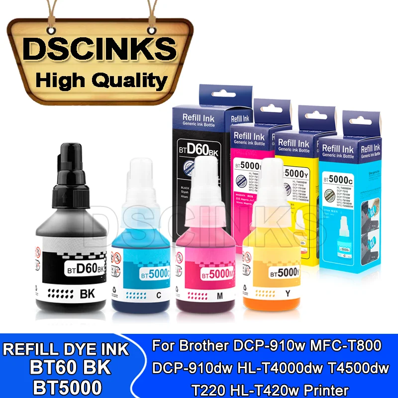 Refill Dye Ink For Brother DCP-T510W DCP-T710W MFC-T810W DCP-T310 MFC-T910W HL-T4000DW BTD60BK BT5000