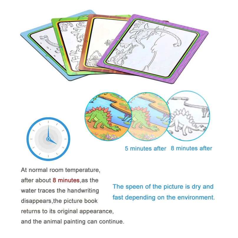 Children Early Education Toys Magical Book with Pen Water Drawing Montessori Toys Gift Reusable Coloring Book Magic Drawing Book 6
