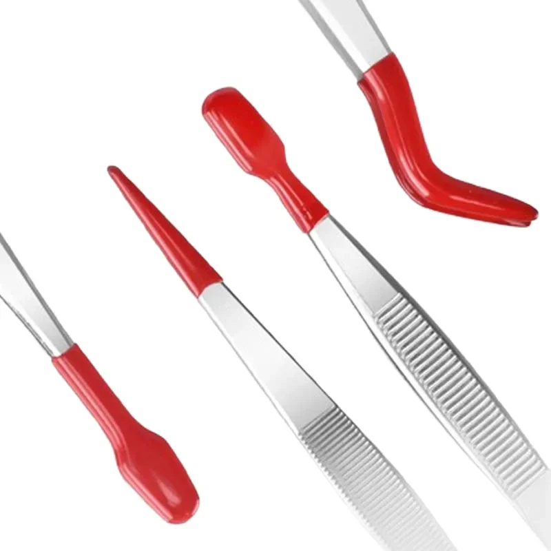 Precision Tweezers 4Pcs Tweezers with Rubber Tips Set Stainless Steel Long Industrial Tweezers Bead Stamp Coin Jewelry Tweezer Clip Hand Tools