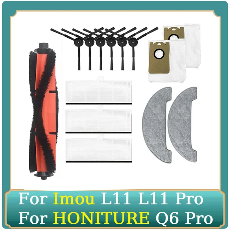 

14 PCS Dust Bag Main Side Brush HEPA Filter Mop Cloth As Shown Plastic For Imou L11 L11 Pro HONITURE Q6 Pro Robot Vacuum Cleaner