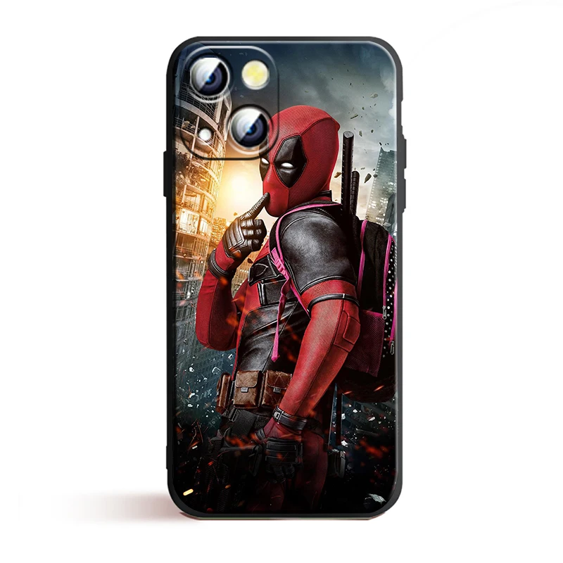 Funda de Deadpool divertida de Marvel para Apple iPhone, 15, 14, 13, 12, 11, Mini, XS, XR, X, 6S, 6 Pro, Max Plus, cubierta negra