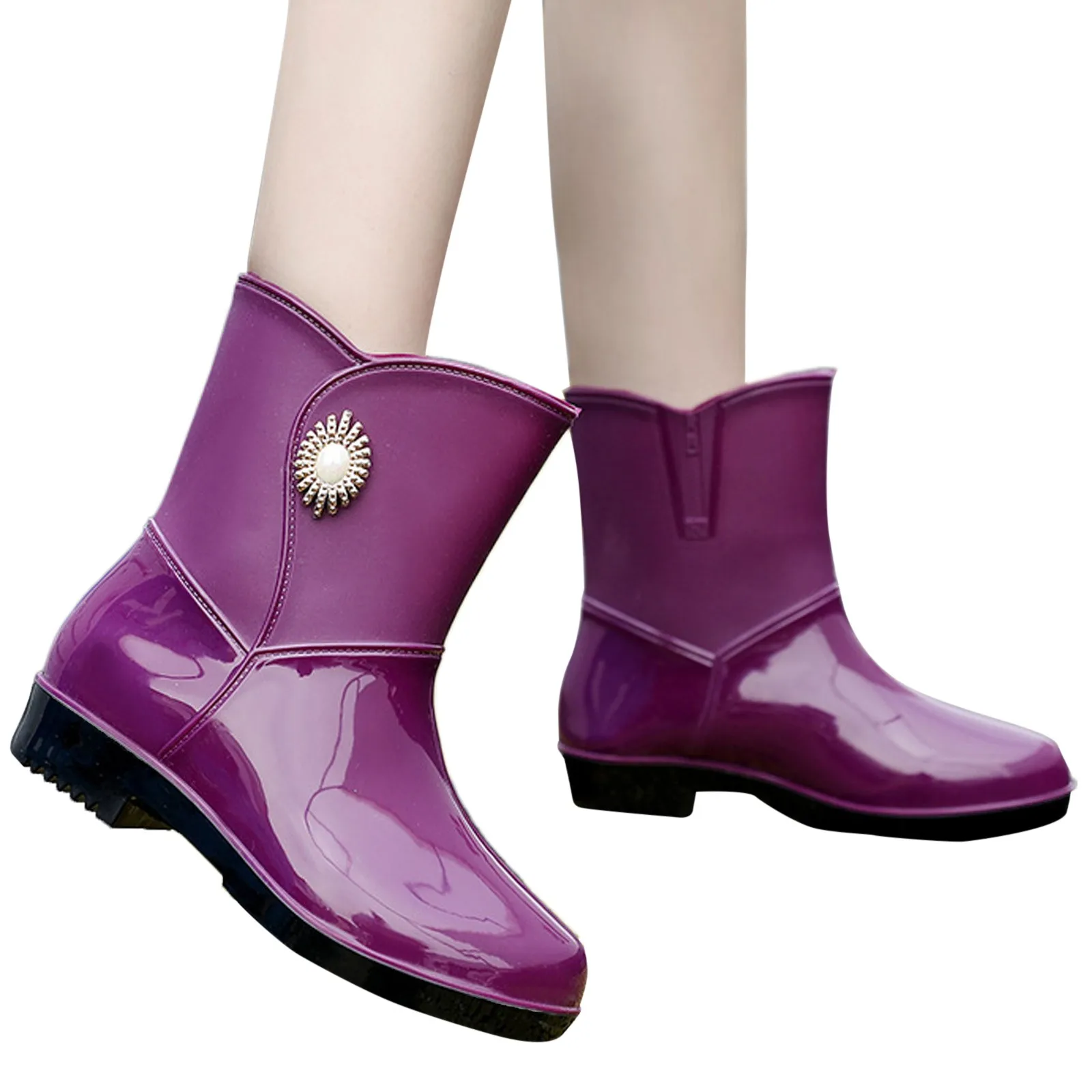 

Women Rain Shoes Shoes Comfortable Light Ankle Rain Boots Frosted Outdoor Rain Boots Baseball Rain Boots