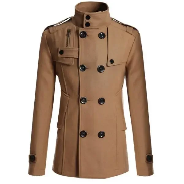 Mens Double Breasted Cotton Coat 2024 New Wool Blend Solid Color Casual Business Fashion Slim Trench Coat Jacket Mens Clothing