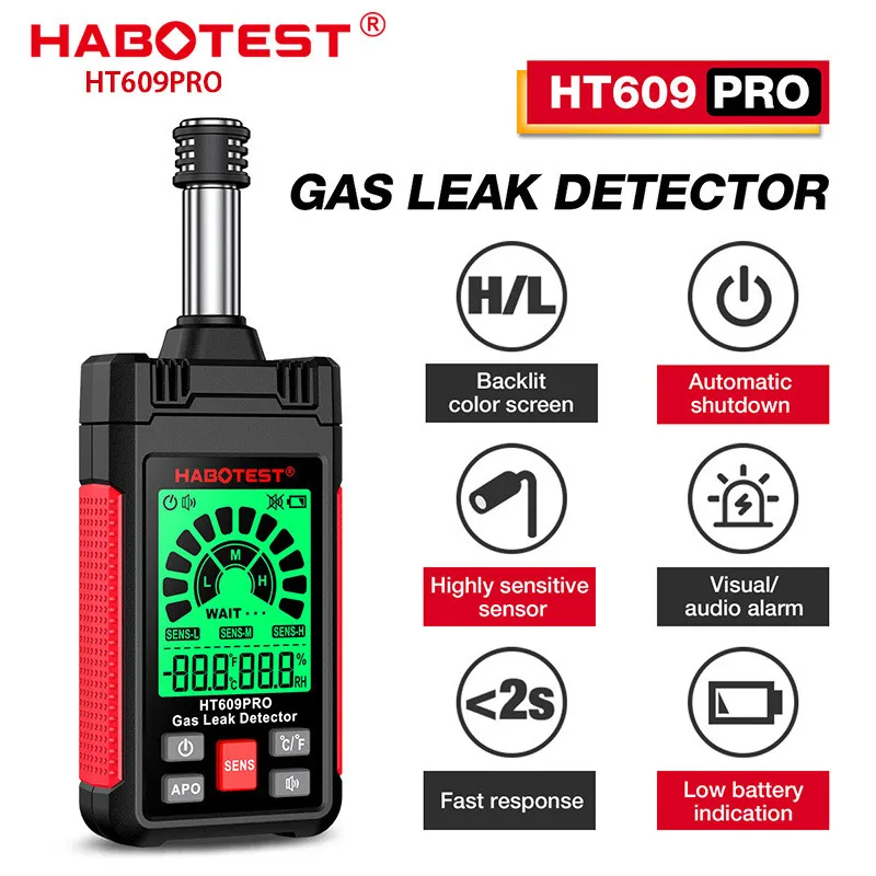 цена HABOTEST HT609Pro детектор утечки газа с измерением температуры и влажности, портативный точный числовый Высокочувствительный быстрый отклик