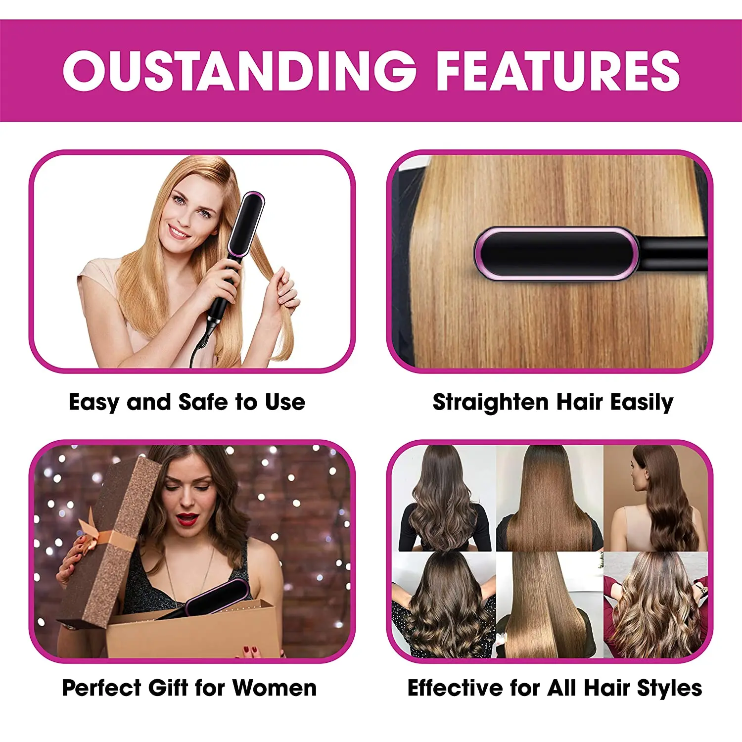 2 in 1 Hair Straightener Brush Curler Negative Ion Styling Comb
