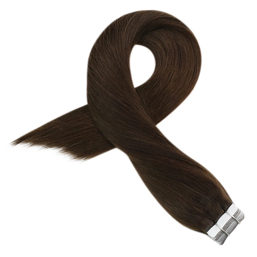 Moresoo Tape in Real Human Hair Extensions #4 Dark Brown Natural Remy Brazilian Hair PU Skin Weft Hair Extensions Tape in 3