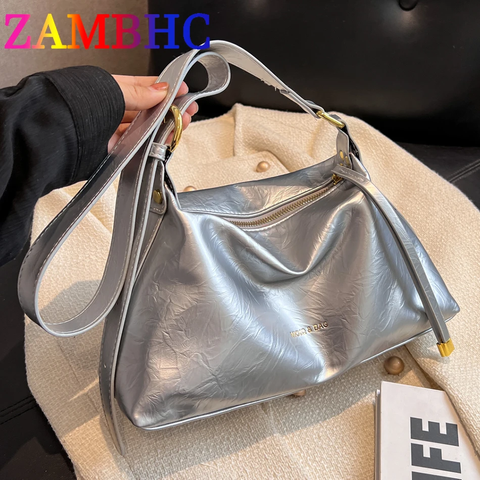 

Luxury Silver Small Bucket Crossbody Bags for Women 2023 Trend Vintage Designer Soft Leather Handbags and Purse Shoulder Bag New