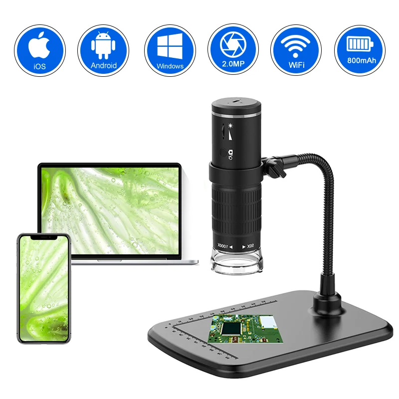 Icroscopio Digital Inalábrico, Auento 50X-1000X, 8 Luces LED De