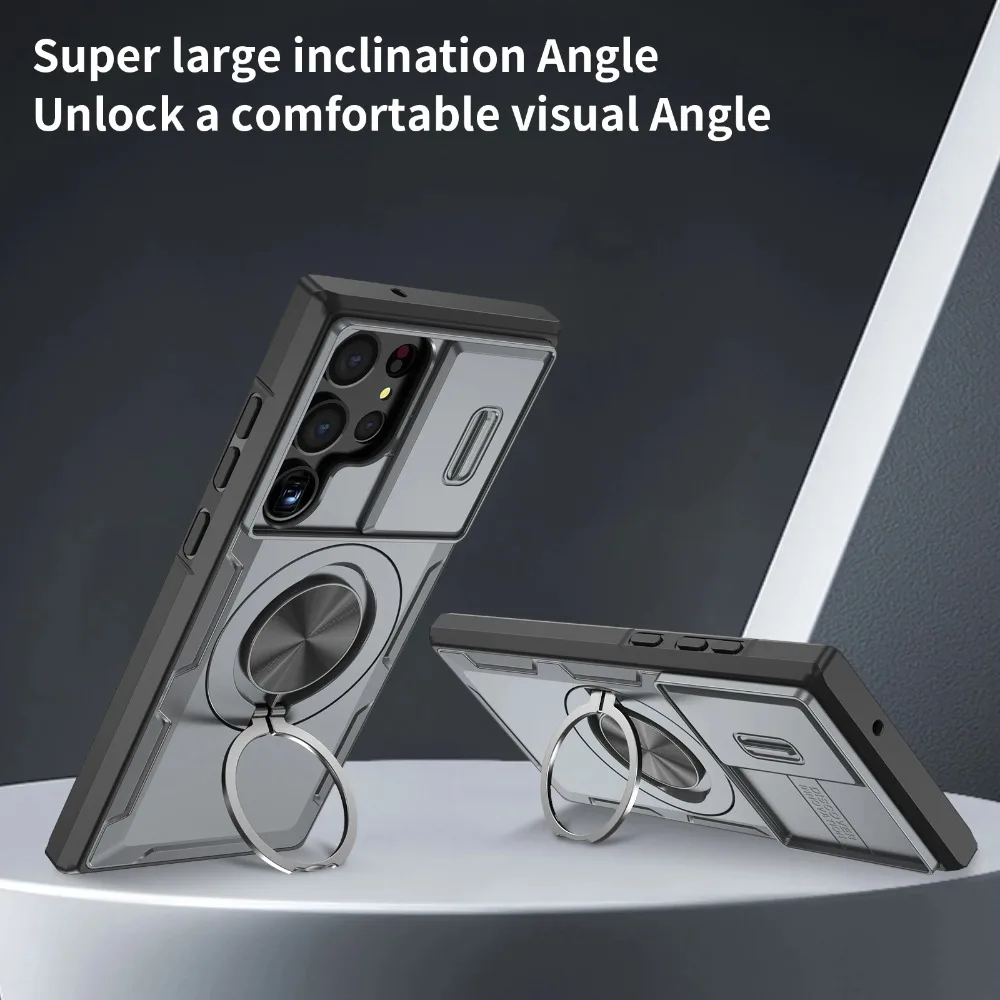 Armor Magnetic Bracket Case with Slide Camera Protection - Shockproof Cover