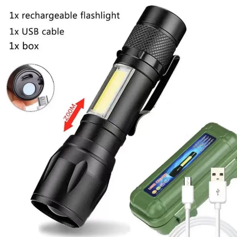 미니 토치 LED 충전식 손전등, 휴대용 USB 충전 손전등, 보조배터리 캠핑 방수 장거리 랜턴