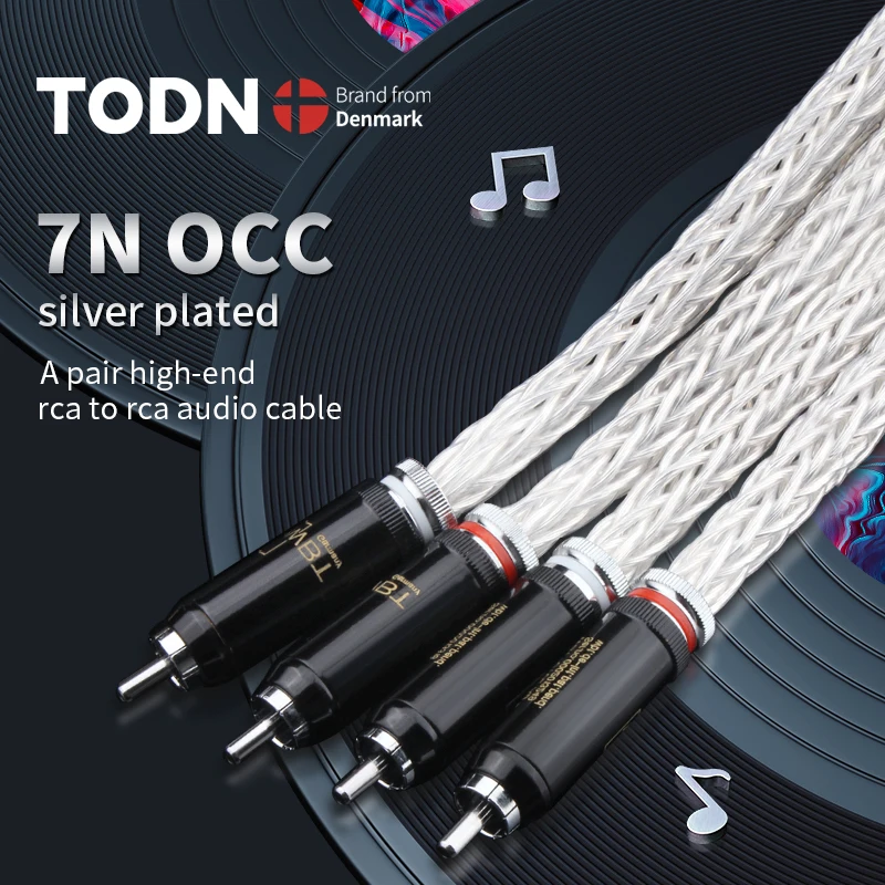 

TODN Hi-End 8AG Silver Plated OCC 16 Strands Audio Cable With WBT RCA Plug Cable HIFI 2RCA TO 2RCA Cable