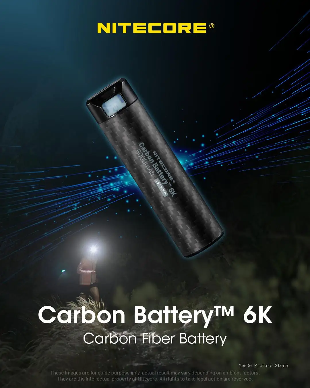 Nitecore Carbon Battery 6K USB-C Rechargeable 6000mAh Lithium battery for Extenede headlamp Runtime Photography rechargeable battery camera battery