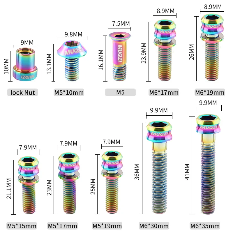 MUQZI Titanium Screws Bicycle M5x15 17 19MM M6x17 19 30 35MM Bike Headset Top Cap Bolt Stem Screw Brake Caliper Screw bike brake adjuster screw
