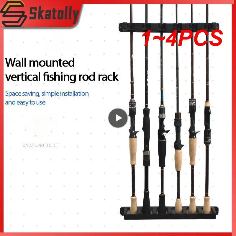 

1~4PCS Fishing Vertical 6-Rod Holder Rack Fishing Pole Holder Rod Stand Wall Mount Modular for Garage Black with 4 Mounting