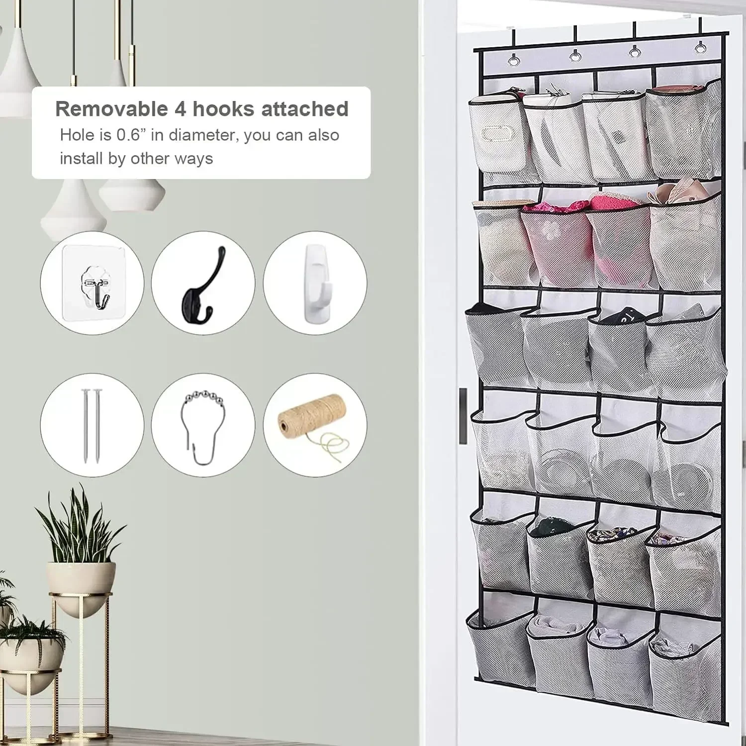 14/24 Pockets Over the Door Shoe Organizer Transparent Large Mesh Pockets With 4 Hooks Fabric Storage Bag Shoe Rack For Bedroom 5