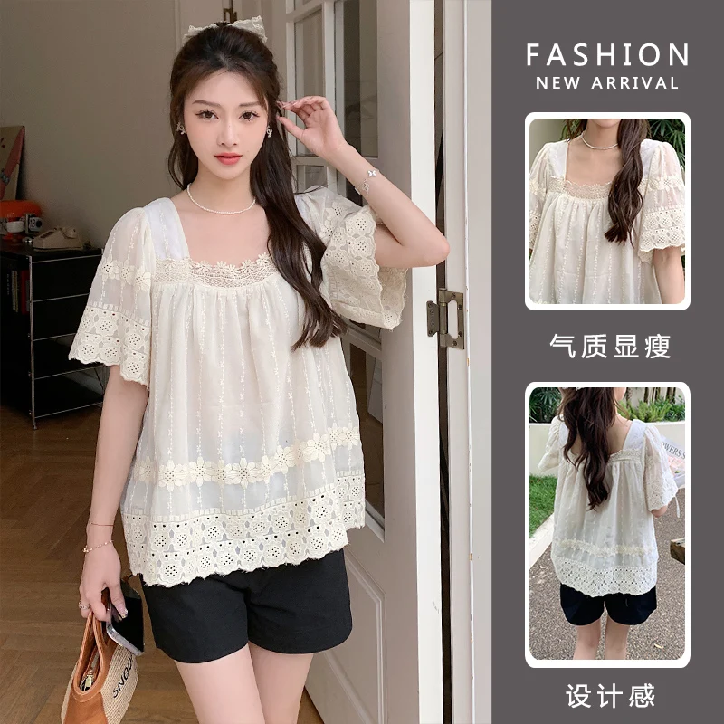 Y73666# Maternity Pants Squared Collar Tops Women Belly Support Pants Summer Maternity Trousers Set