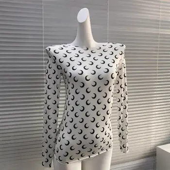 New Korean Style Moon Print Blouse Women Long Sleeve Summer Ice Silk Sunscreen Layered T Shirt Streetwear 1