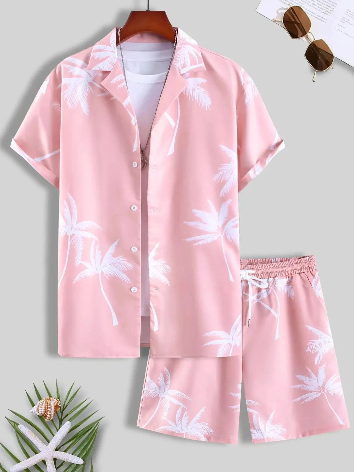 Men's Summer Streetwear Shirt Sets 3d Print Beach Coconut Tree Plaid Lapel Short Sleeve Casual Shirt Beach Shorts Hawaiian Suits 3