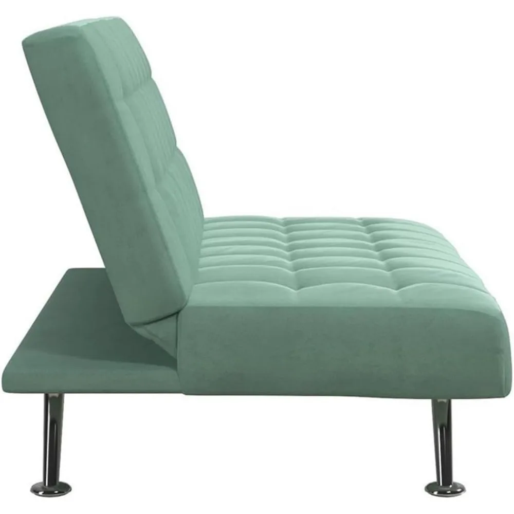Tufted Futon, Convertible Sleeper Sofa in Teal and Chrome 6
