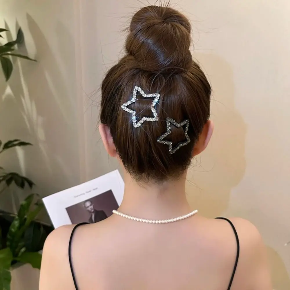 Korean Cute Sweet Rhinestone Star Hollow Hair Clips BB Clips Y2k Style Hair pins Barrettes Side Clip Hair Accessories