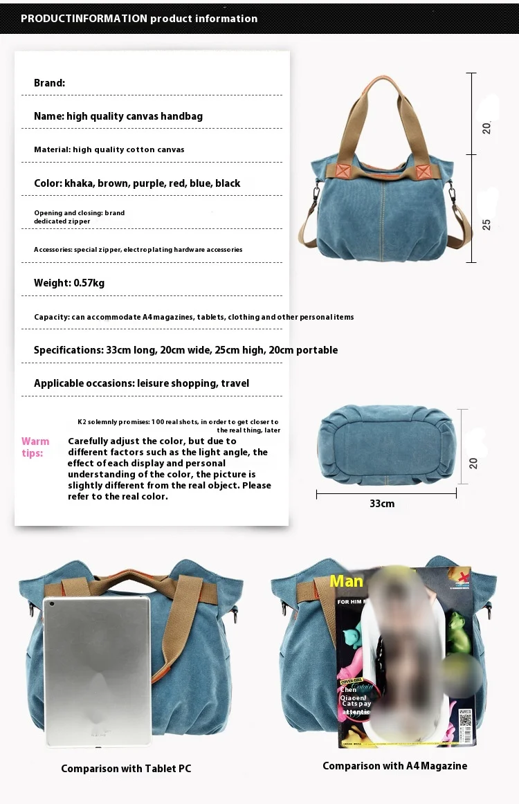 Korean Style Fashionable Versatile Casual Single Shoulder Diagonal Cross Handbag New Retro Trendy Casual Canvas Bag Women's Bag_voghion.com