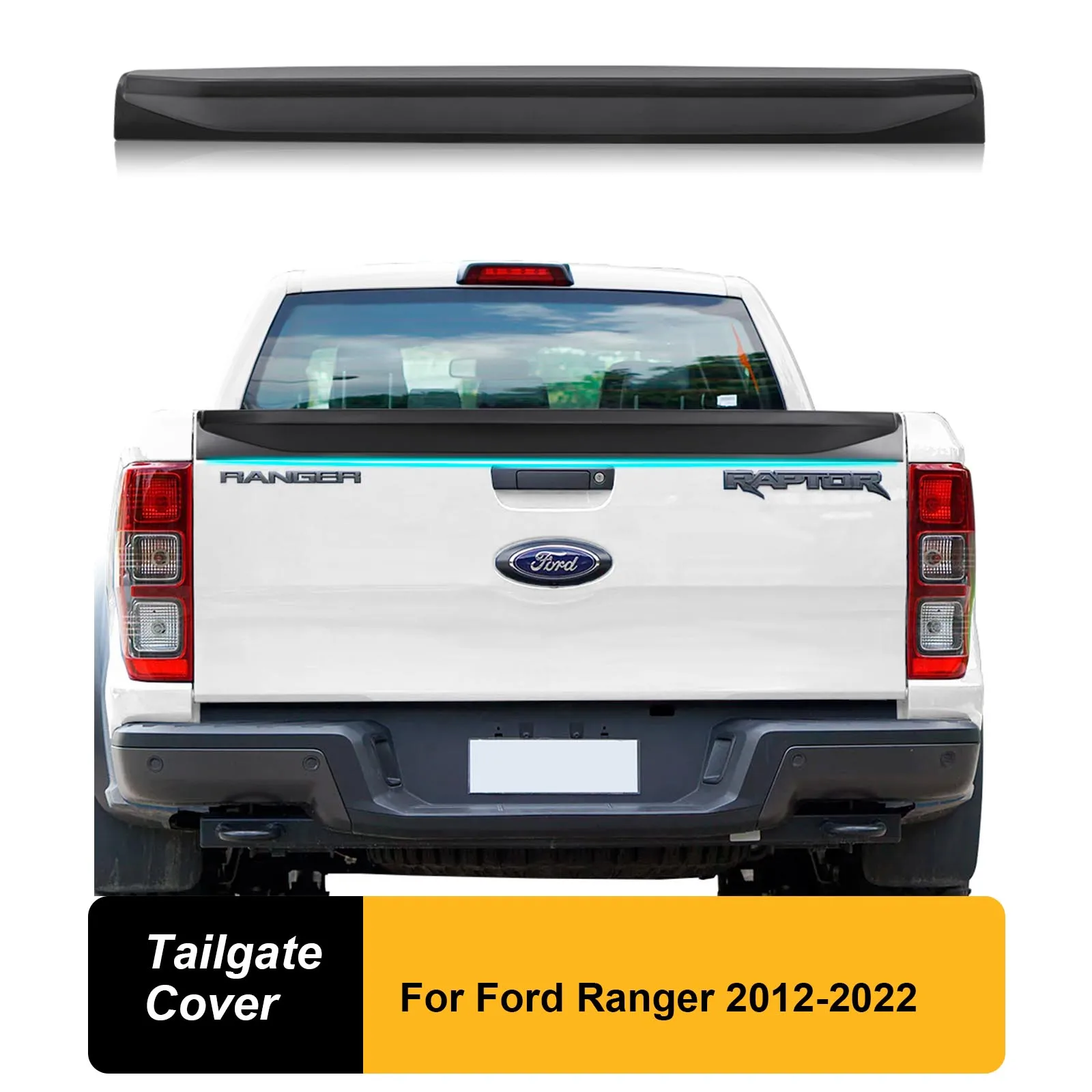 

Matte Black Tailgate Cover For Ford Ranger 2012-2022 T6 T7 T8 Dual Cab Models Spoiler Rear Gate Trim Cover 4x4 Car Accessories