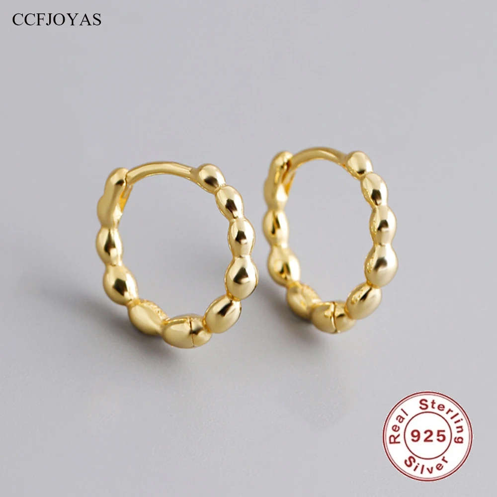 

CCFJOYAS 100% 10mm 925 Sterling Silver Polka Dot Circle Hoop Earrings for Women Gold Silver color Fashion Jewelry