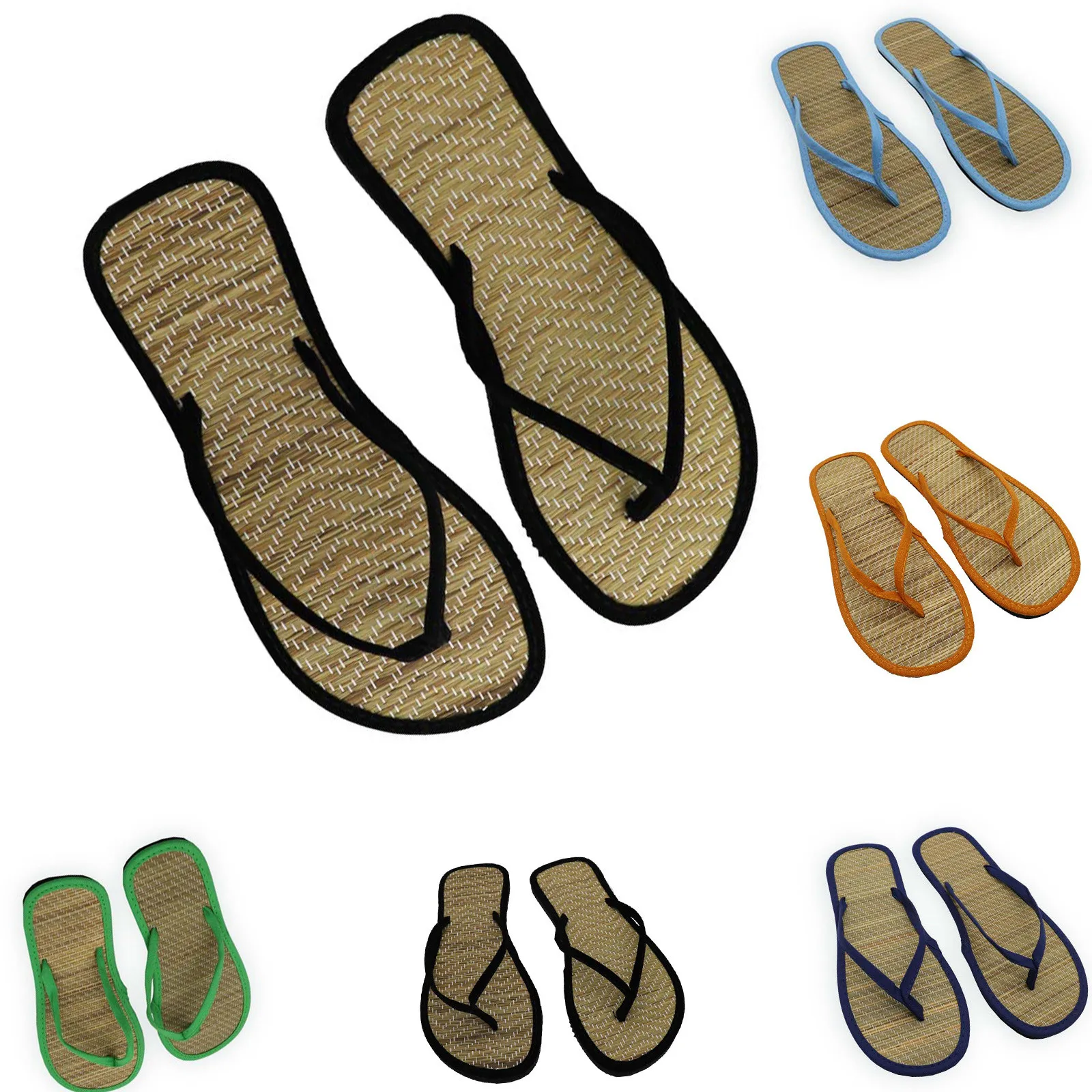 Women’s Flat Flip-Flops – Comfortable Non-Slip Sandals with Bamboo Rattan Design, Fashionable Slippers for Home and Bathroom Use Beach Footwear Flip-flops