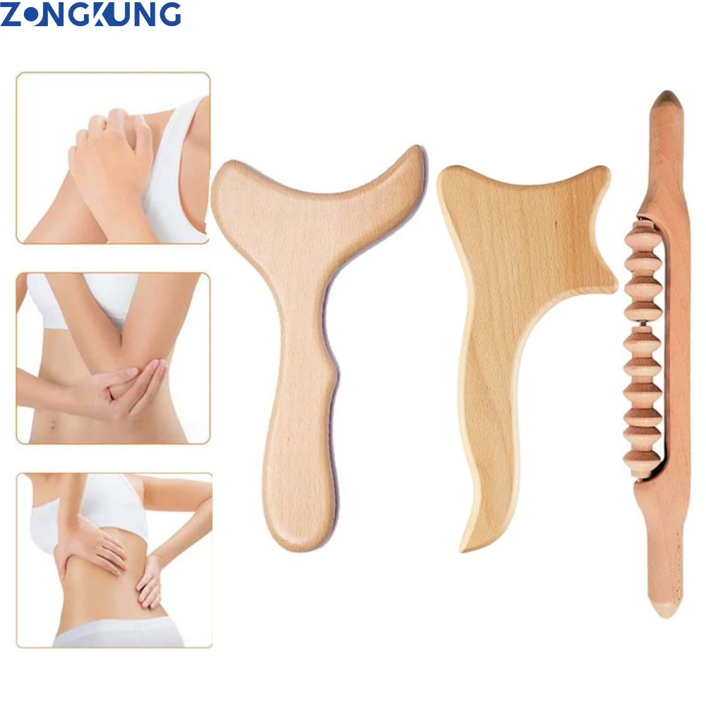 

ZONGKUNG Wooden Therapy Massager Scraping Stick Guasha Board For Pain Relief Anti Cellulite Lymphatic Drainage Muscle Relaxation