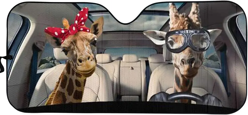 

PZZ BEACH Couple Giraffe Lover Drivers Car Front Windshield Sun Shade- Blocks UV Rays Sun Visor Mat, Foldable Auto Front Window