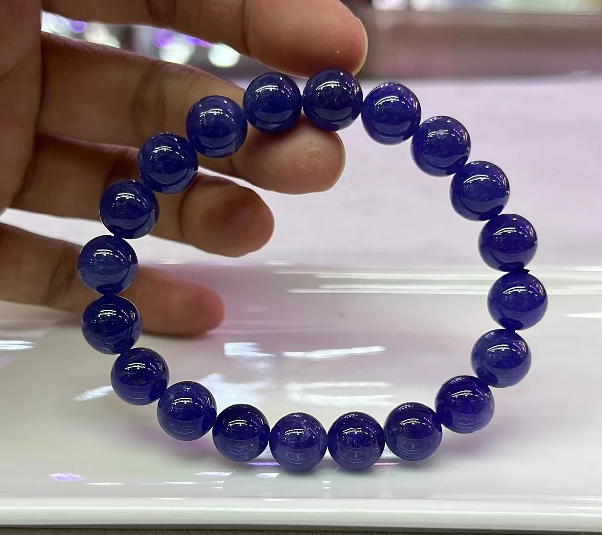 Tanzanite Blu Intenso Naturale Tanzania Braccialetto Di Perline Rotonde Donna Uomo 9.8Mm Gioielli Tanzanite Perline Pietra Ricca Rare Aaaaaaa