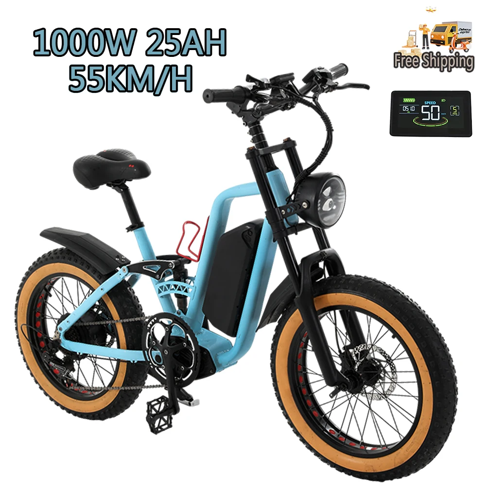 실내자전거 DEEPOWER 전기 자전거 1000W, 48V, 15AH, 20*4.0 인치 팻 타이어, Ebike 산악 해변 스노우 전기 자전거, 1000W