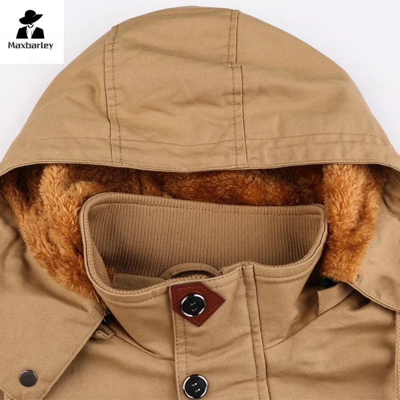 2024 Winter Warm Jacket Men's Retro Casual Thickened Fleece Parka Retro Tactical Windproof Hooded Coat Men's New Work Clothes