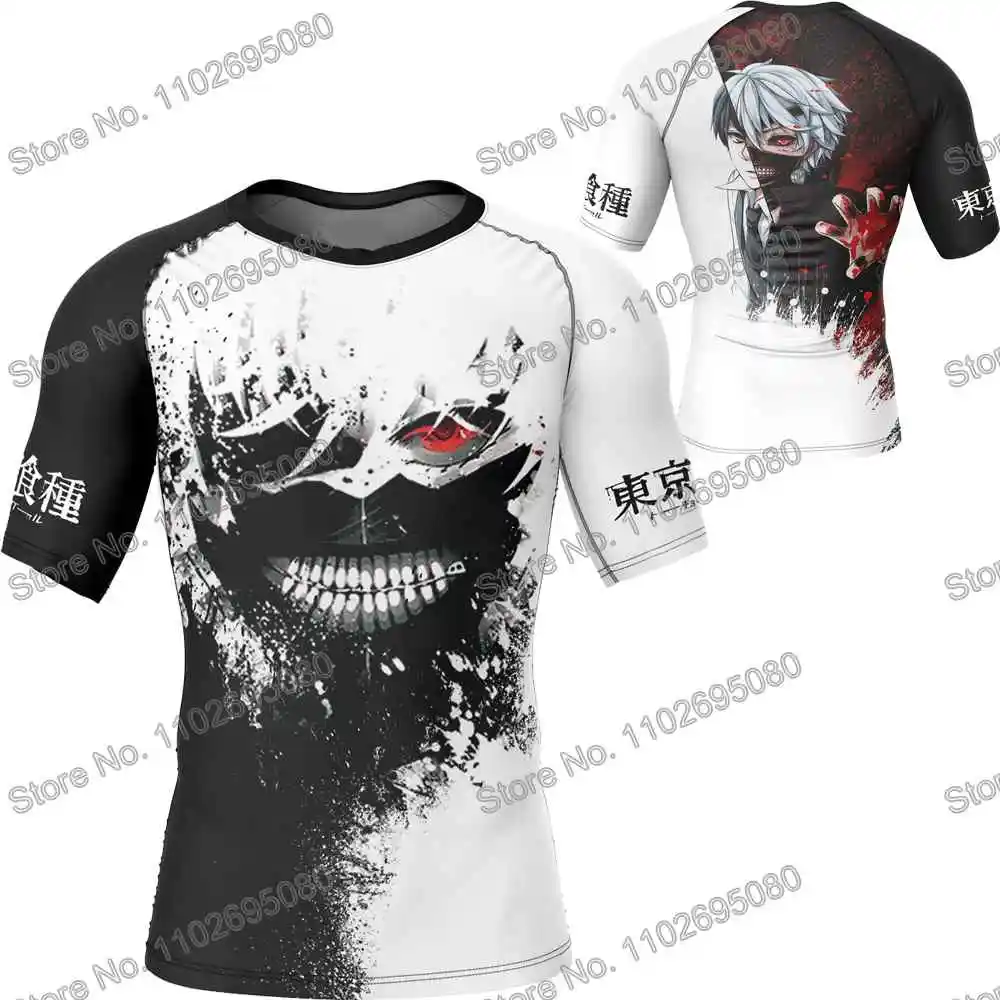 Horror Anime Surf Clothing BJJ MMA Men Rash Guard Short Sleeve Diving T-Shirt Tight Swimwear Summer Beach Floatsuit Women GYM