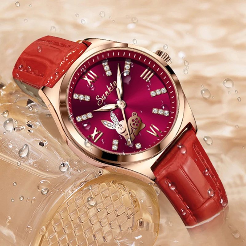 LIGE Women's Watches Sunkta Brand Luxury Fashion Leather Watch Women Female Quartz Wristwatches Montre Femme Relogio Feminino