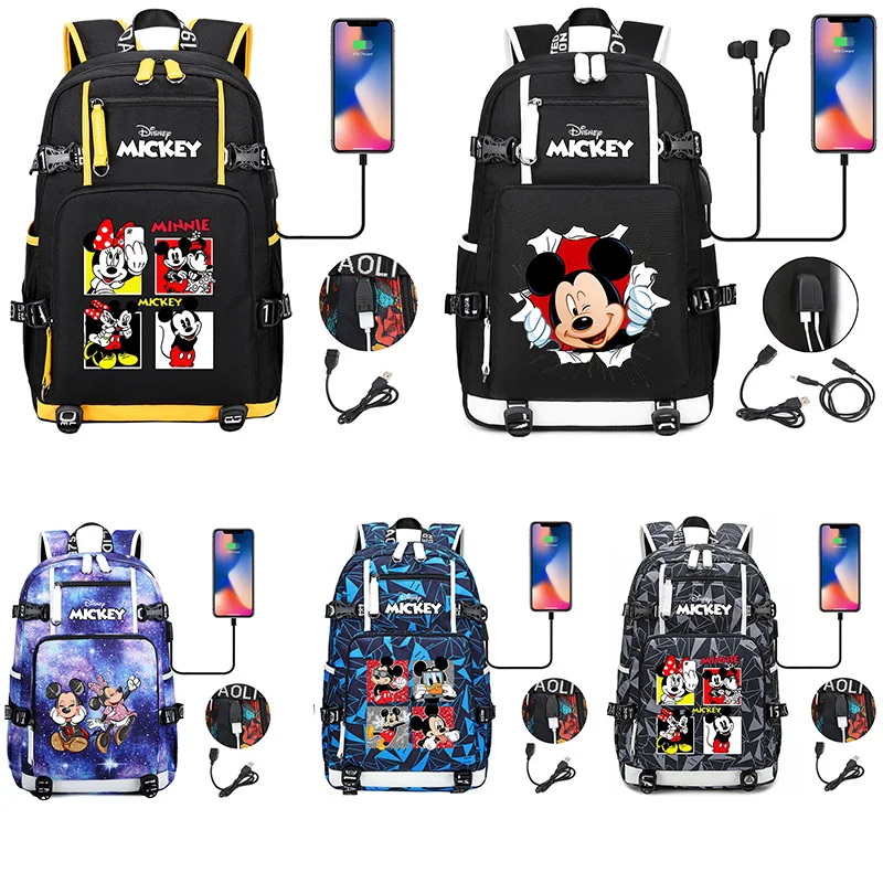 

Disney Mickey Minnie Mouse Men's Women's Backpack Girls Boys Laptop Bag Waterproof Multifunction USB Charging Travel Backpacks