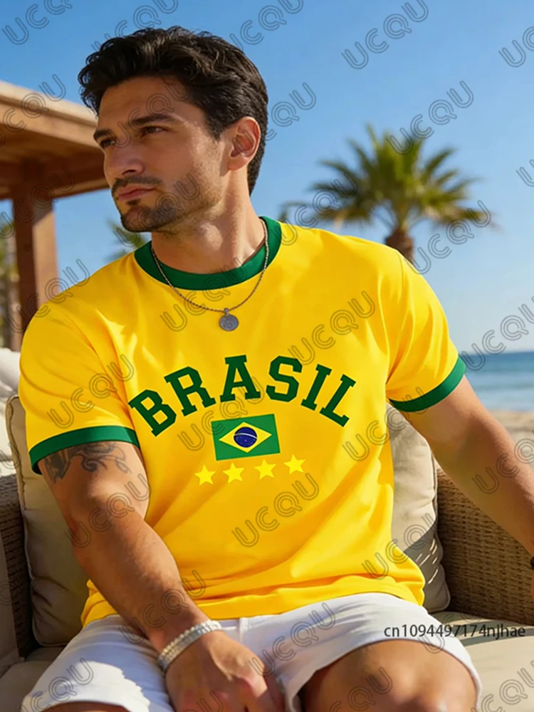 Sommerliches neues T-Shirt mit Brasilien-Flagge, 3D-Druck, große Größe, locker und bequem, geeignet für Outdoor-Aktivitäten.