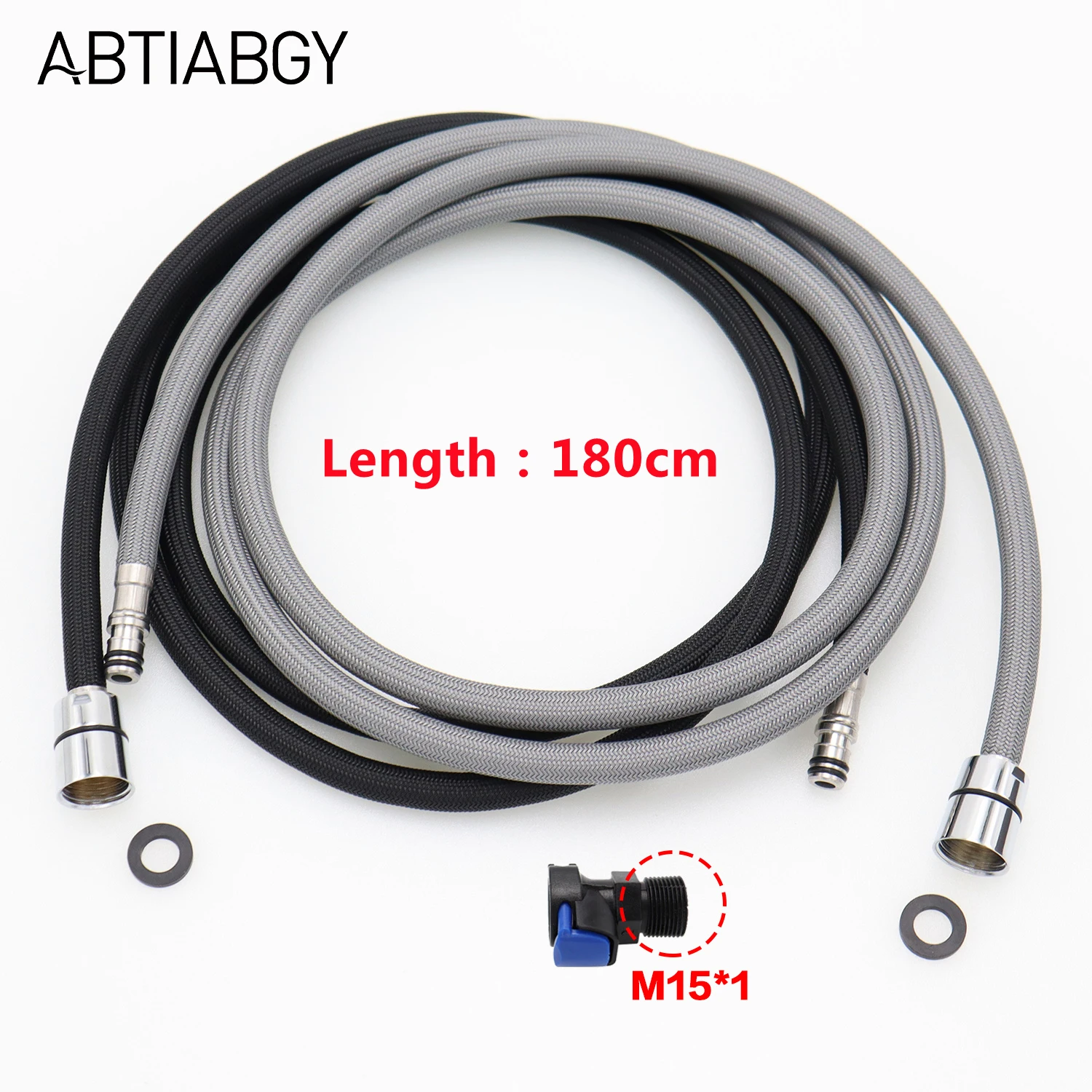 F1/2 M15*1 Replacement Kitchen Faucet Hose Quick Connect Pull Out Hose Nylon Hose Tube Gray Black180cm