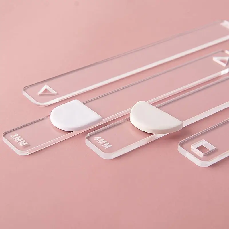 Règle en argile polymère pour poterie douce acrylique, règle d'épaisseur, Rail de guidage à rouleau, bricolage de boucles d'oreilles, outil de fabrication de pendentifs de bijoux, 2 pièces/ensemble 4