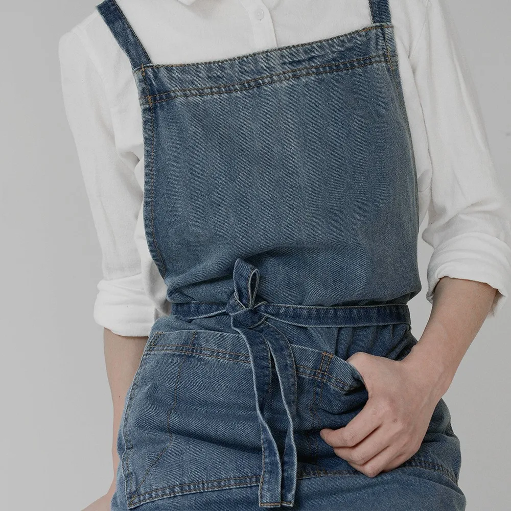 데님 앞치마 주방 요리 Pinafore 그림 앞치마 케이터링 작업복 원예 유니폼 꽃 가게 Pinny Smock Y0522