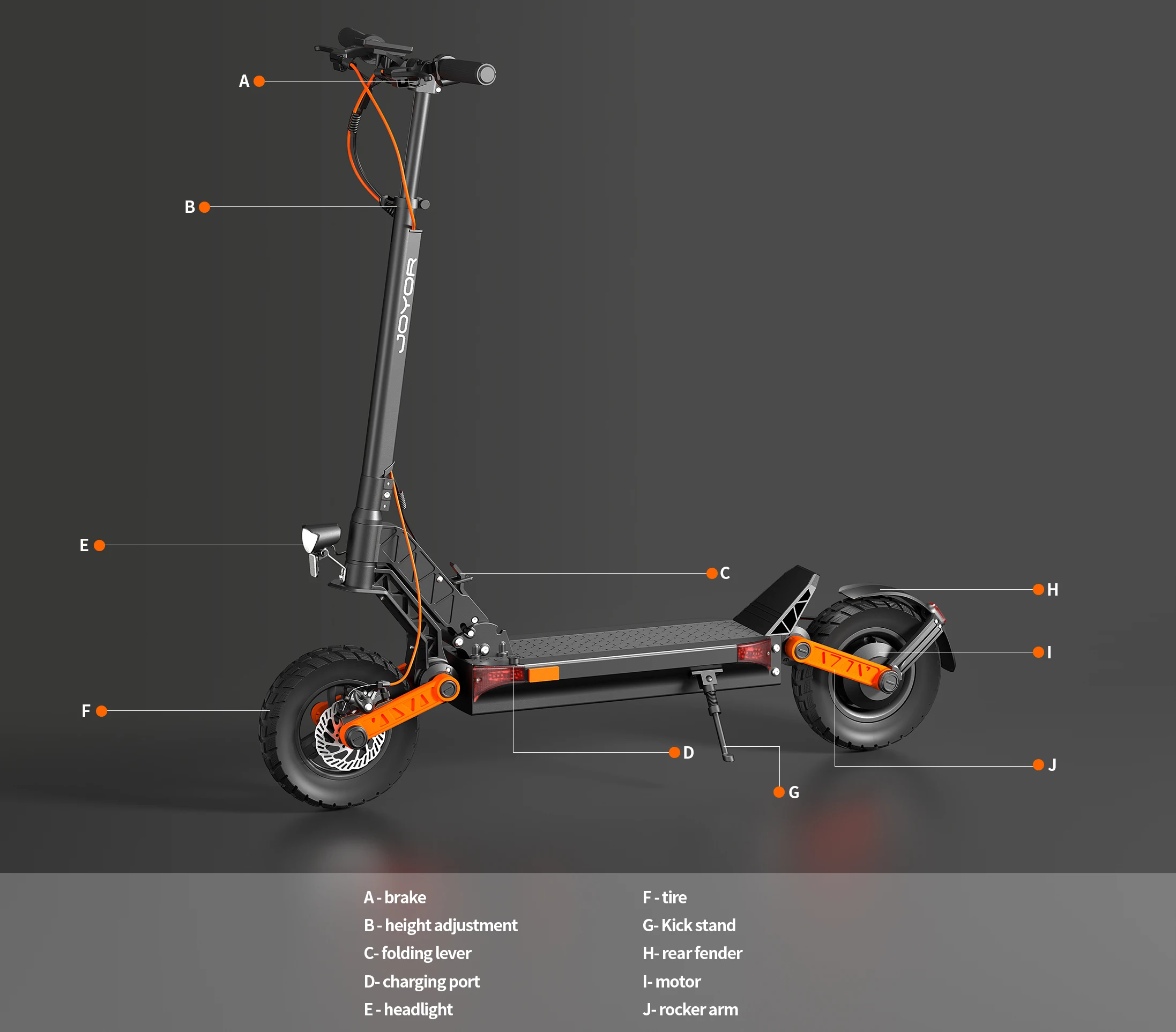 JOYOR S8 Faltbarer Elektroroller für Erwachsene 48V26AH E-Scooter 10 Zoll Offroad-Luftreifen Stadtpendler E-Roller – Detail 8