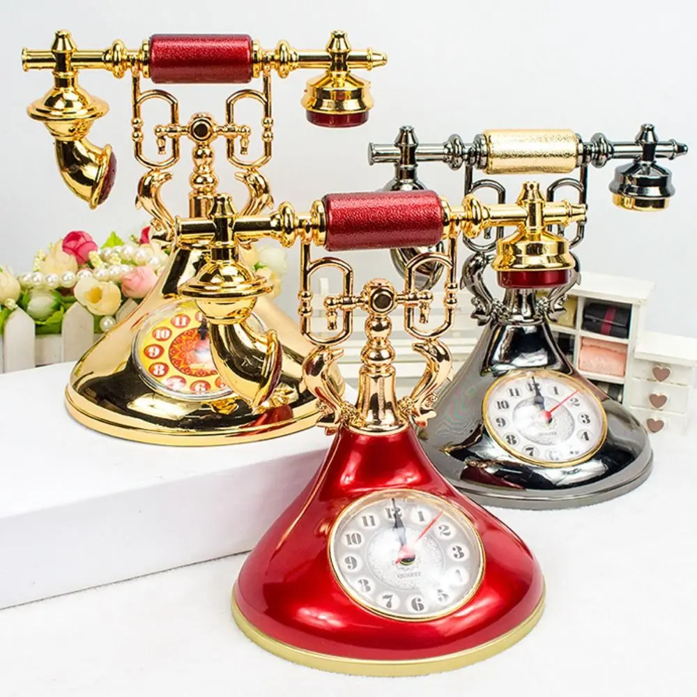 European Style Telephone Alarm Clock Handmade Antique Telephone Clock Model Easy to Install Accurate Ornaments