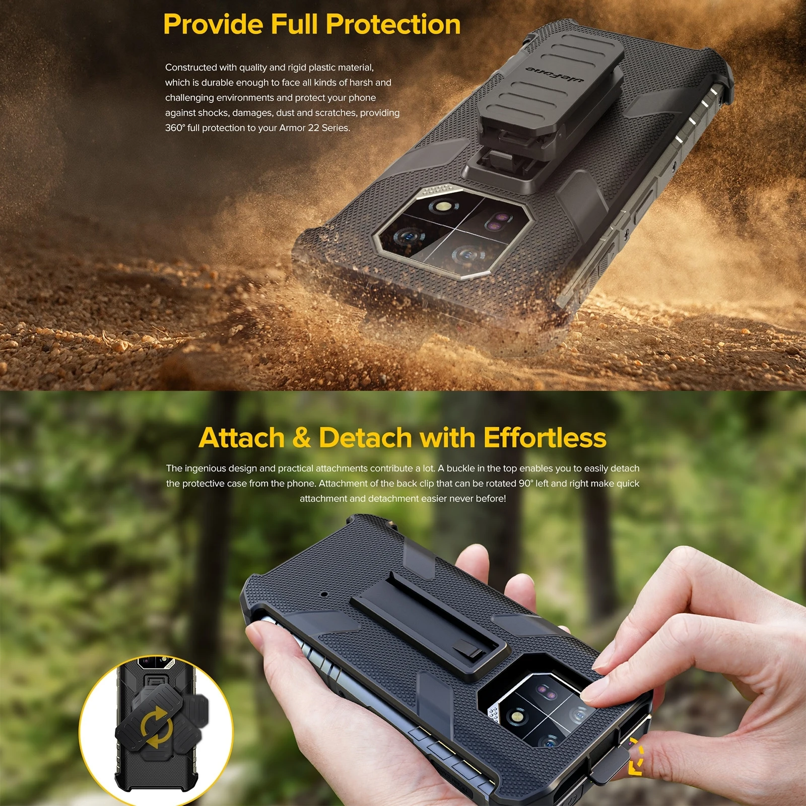 Original Ulefone Armor 22 Ulefone Back Clip Phone Case with Carabiner TPU + PC Multifunctional Protective Case with Back Clip