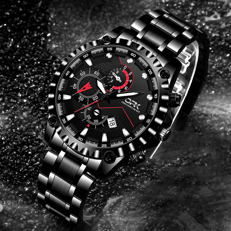 OPK 8128 New Fashion Retro Quartz Watch For Men Waterproof Luminous Calendar Steel Man Wristwatch Luxury Original  Mens Watch
