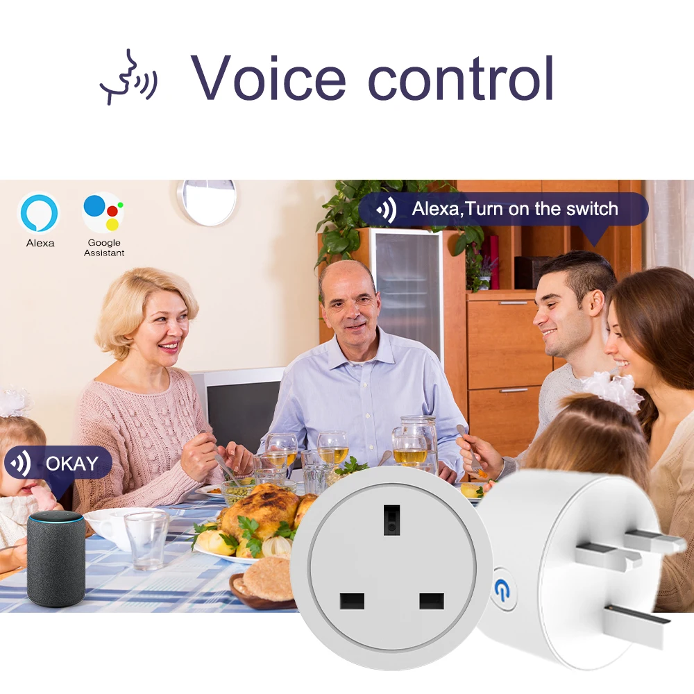 Voice-Controlled Smart UK Socket with Remote and Timed Switch Control